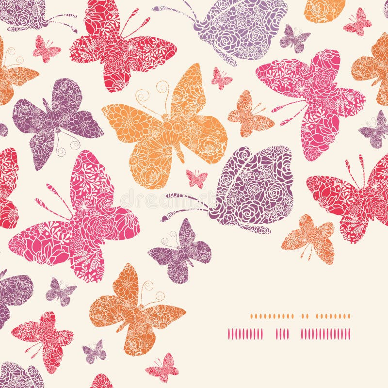 Fondo d'angolo del modello della decorazione delle farfalle floreali illustrazione di stock Fondo d'angolo del modello della decorazione delle farfalle floreali illustrazione di stock