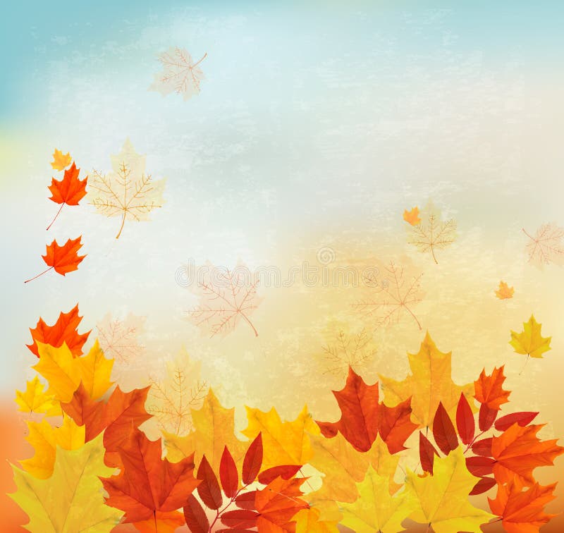 Fondo d'annata di autunno con le foglie variopinte illustrazione vettoriale