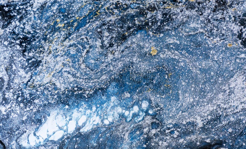 Fondo de acrílico abstracto de mármol Textura azul de las ilustraciones de la naturaleza que vetea Brillo del oro y de la plata