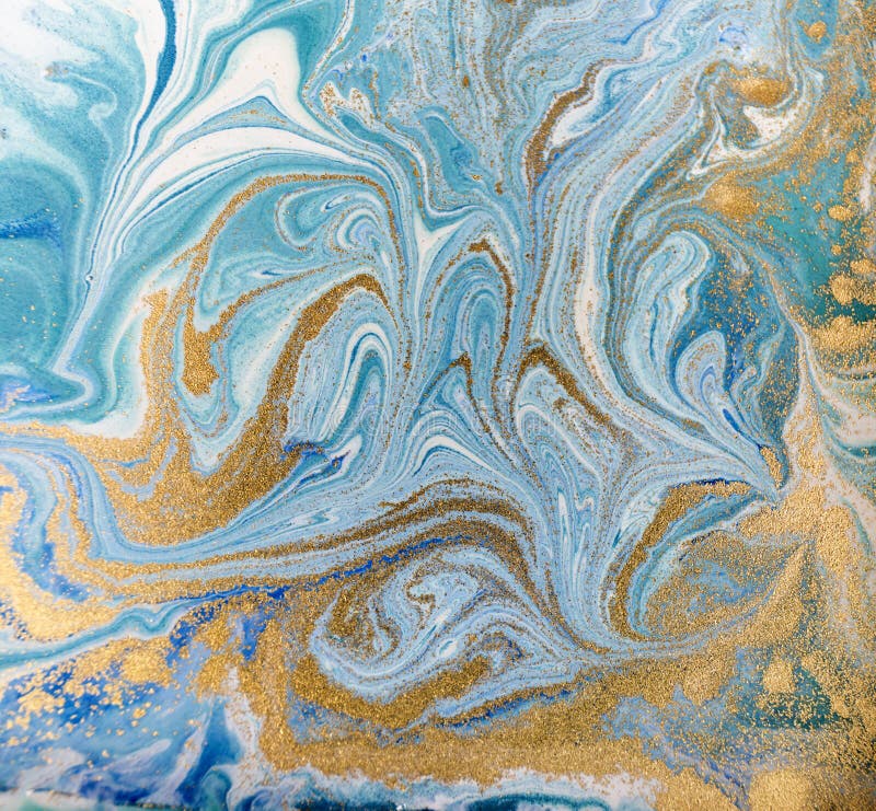 Fondo de acrílico abstracto de mármol Textura azul de las ilustraciones que vetea Brillo de oro