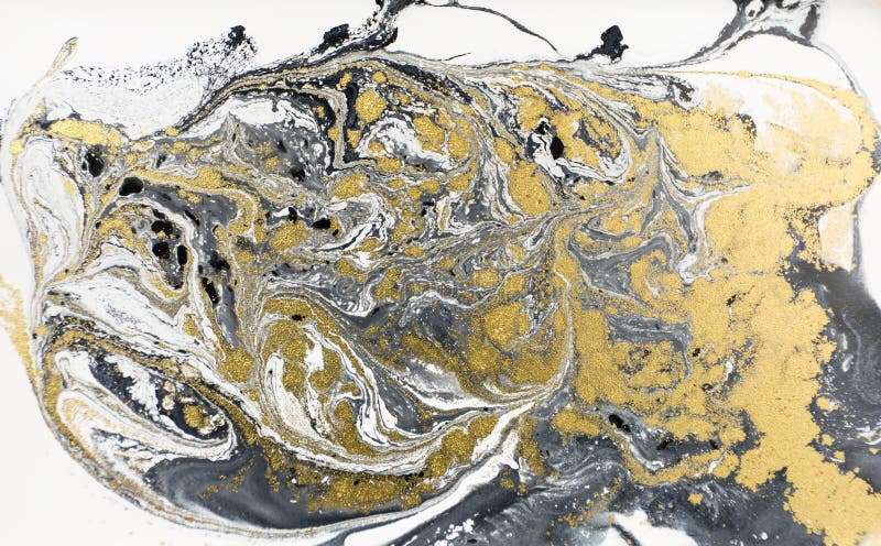 Fondo de acrílico abstracto de mármol Textura negra de las ilustraciones de la naturaleza que vetea Brillo de oro