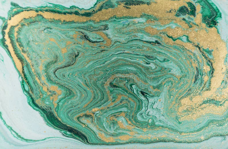 Fondo de acrílico abstracto de mármol Textura verde de las ilustraciones de la naturaleza que vetea Brillo de oro