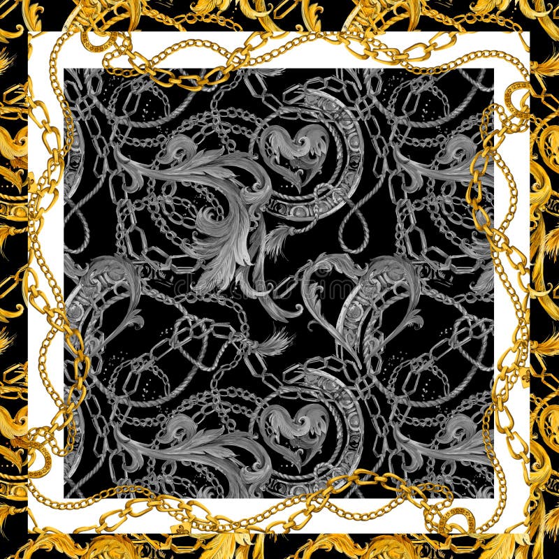 Fondo de cadena de oro barroco Coraz?n de oro Dise?o del amor ilustración del vector Fondo de cadena de oro barroco Coraz?n de oro Dise?o del amor ilustración del vector