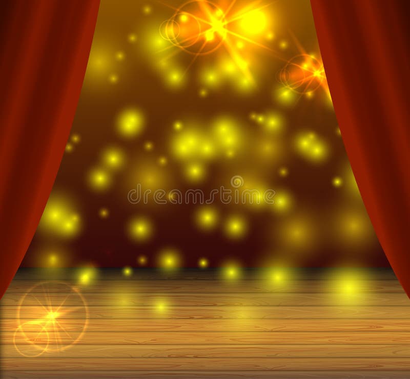 Fondo de etapa del vector, puntos ligeros mágicos, efecto del brillo, cortinas del teatro ilustración del vector Fondo de etapa del vector, puntos ligeros mágicos, efecto del brillo, cortinas del teatro ilustración del vector