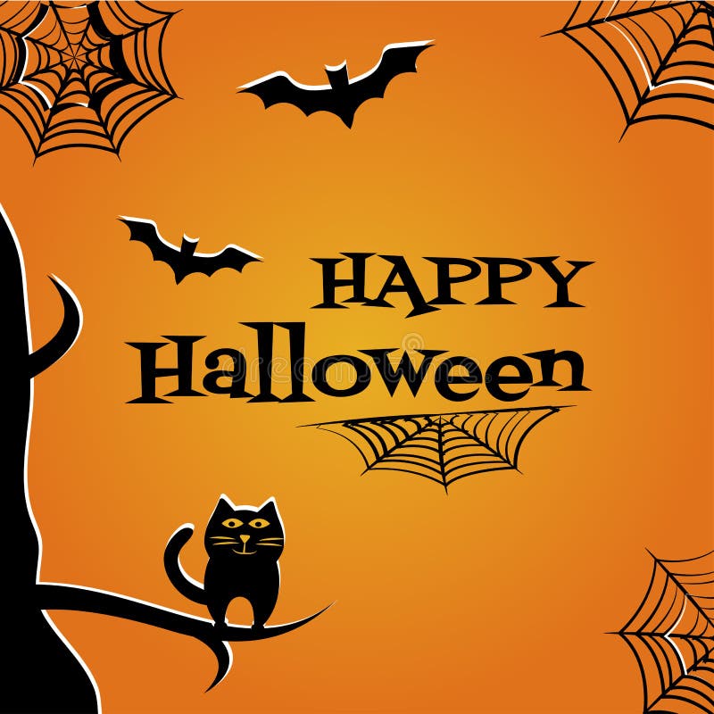 Fondo de Halloween con feliz Halloween del gato negro, de los palos, de la telaraña y de la inscripción Vector libre illustration Fondo de Halloween con feliz Halloween del gato negro, de los palos, de la telaraña y de la inscripción Vector libre illustration