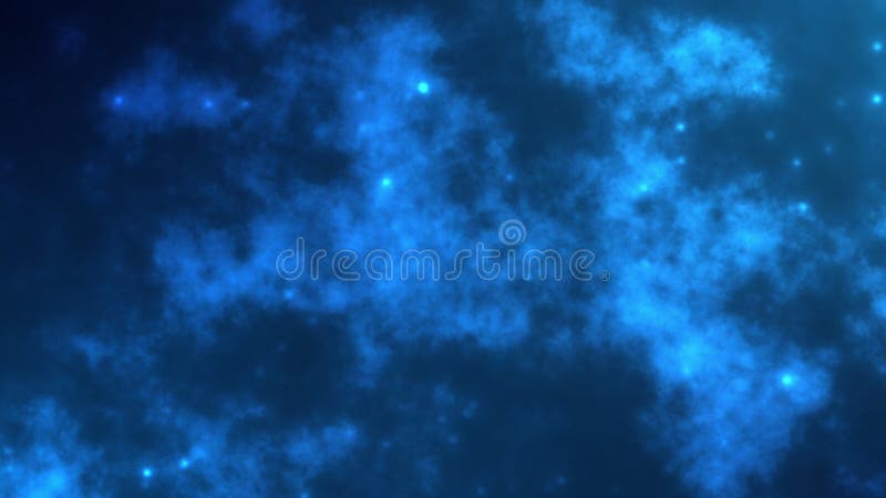 Fondo de humo de misterio azul abstracto con partículas brillantes volando hacia arriba. pared de textura de niebla suave y luces