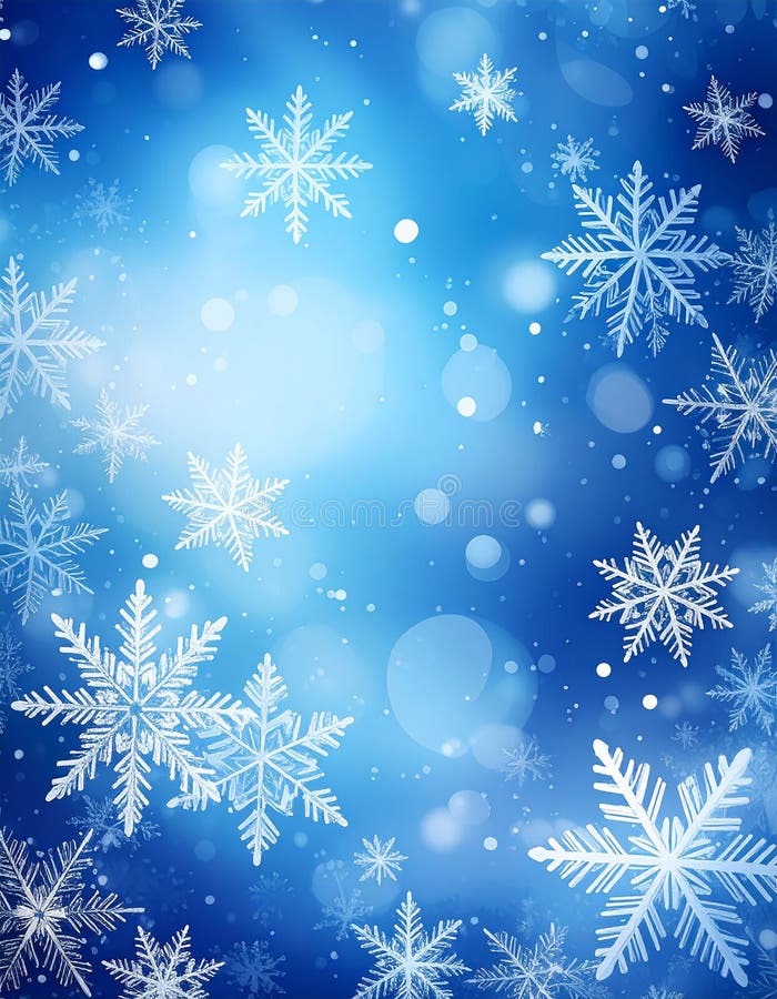 Fondo de invierno azul con hermosos copos de nieve. stock de ilustración