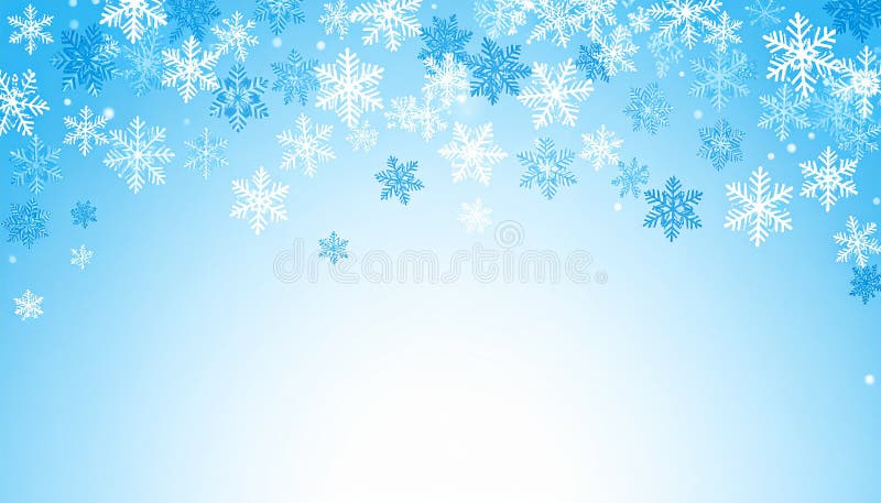 Fondo de invierno azul con hermosos copos de nieve. ilustración del vector