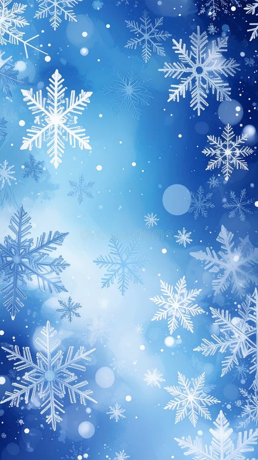 Fondo de invierno azul con hermosos copos de nieve. stock de ilustración