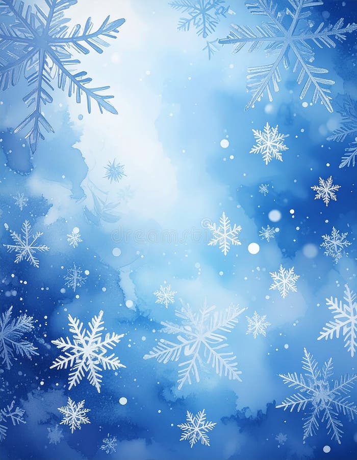 Fondo de invierno azul con hermosos copos de nieve. stock de ilustración