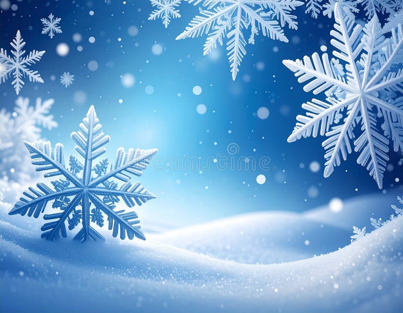 Fondo de invierno azul con hermosos copos de nieve. stock de ilustración