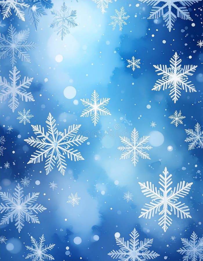 Fondo de invierno azul con hermosos copos de nieve. ilustración del vector