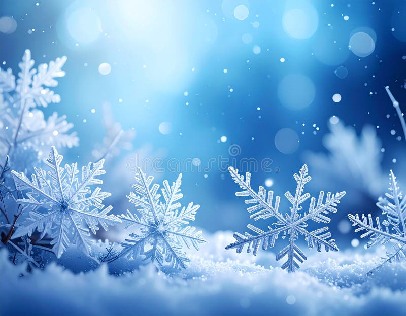 Fondo de invierno azul con hermosos copos de nieve. stock de ilustración
