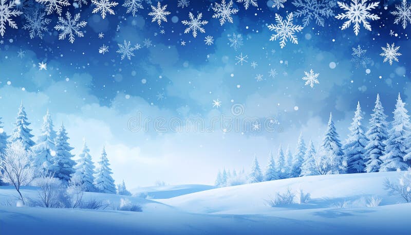Fondo de invierno azul con hermosos copos de nieve. stock de ilustración