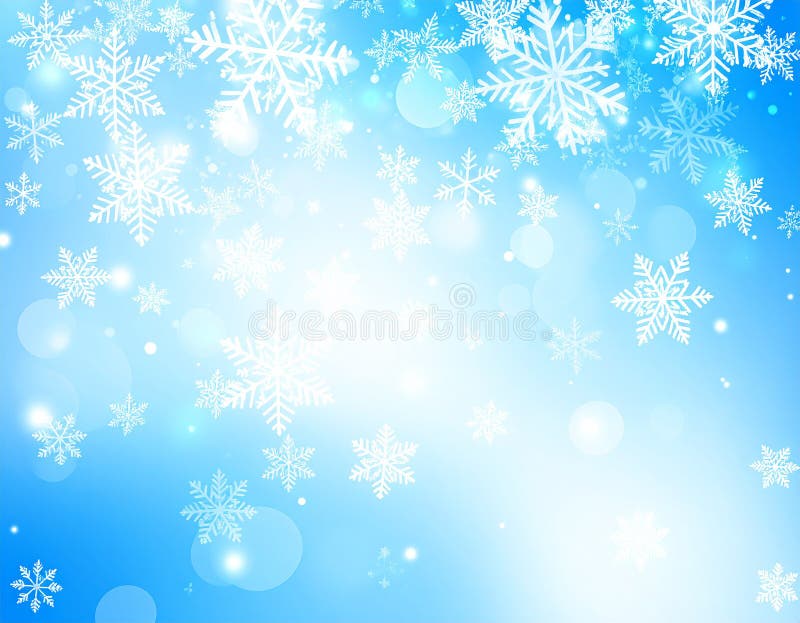 Fondo de invierno azul con hermosos copos de nieve. stock de ilustración