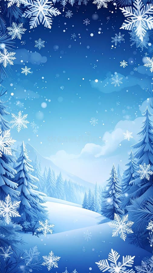 Fondo de invierno azul con hermosos copos de nieve. stock de ilustración