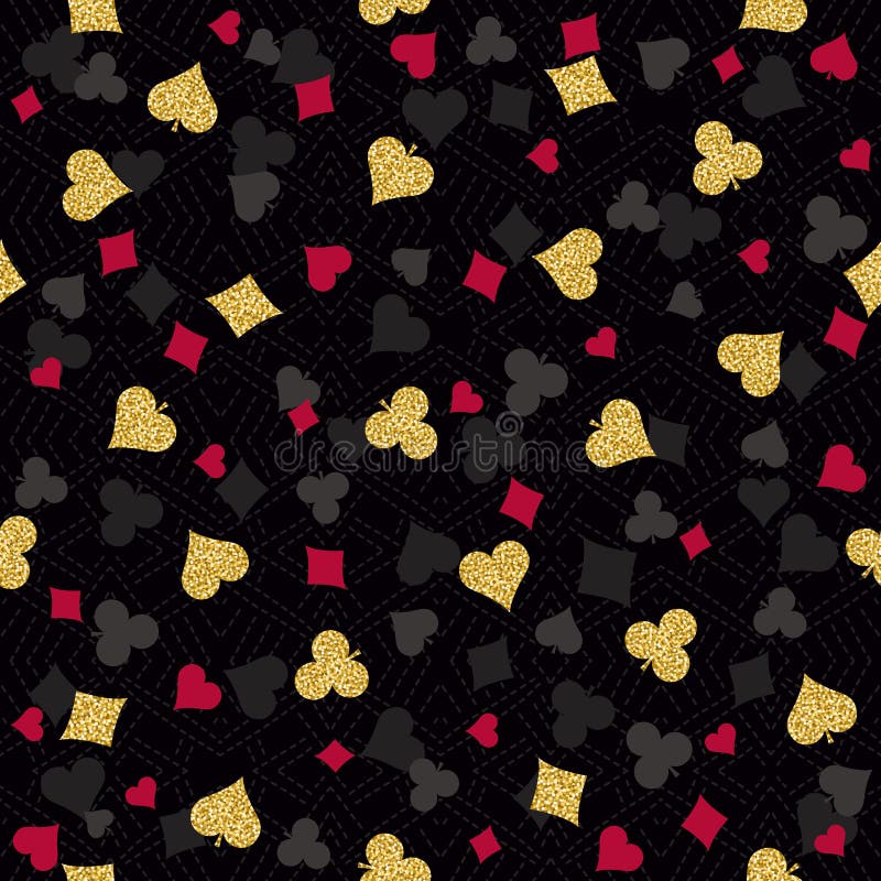 Fondo de juego del póker del casino inconsútil con el rojo, negro stock de ilustración Fondo de juego del póker del casino inconsútil con el rojo, negro stock de ilustración