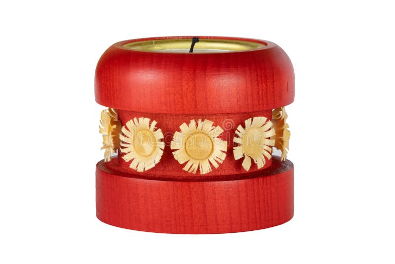 Fondo de la decoración de la Navidad Candelero rojo de madera hecho a mano hermoso para el tealight aislado en un fondo blanco Ma imagen de archivo libre de regalías Fondo de la decoración de la Navidad Candelero rojo de madera hecho a mano hermoso para el tealight aislado en un fondo blanco Ma imagen de archivo libre de regalías