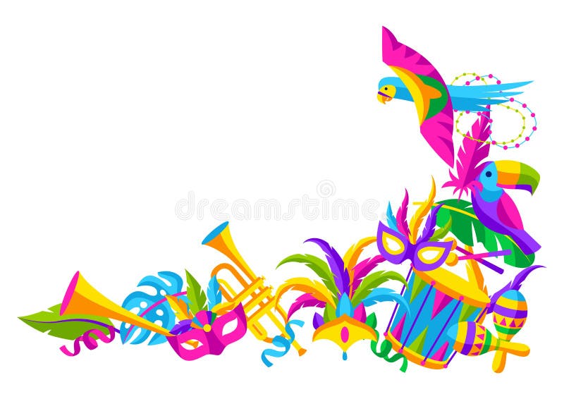 Fondo De La Fiesta De Carnaval Con Iconos De Celebración Objetos Y  Decoración. Ilustración Mardi Gras Para Vacaciones Tradicionale Ilustración  del Vector - Ilustración de toscano, tambor: 230211474