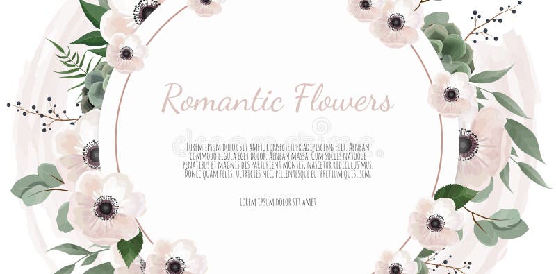 Fondo de la frontera del capítulo Invitación de boda floral con la rama de la rosa, de la anémona y del eucalipto libre illustration Fondo de la frontera del capítulo Invitación de boda floral con la rama de la rosa, de la anémona y del eucalipto libre illustration