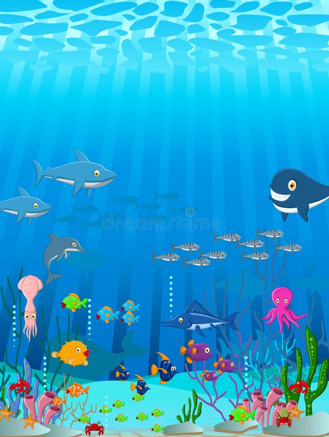 Fondo de la historieta de la vida marina stock de ilustración Fondo de la historieta de la vida marina stock de ilustración