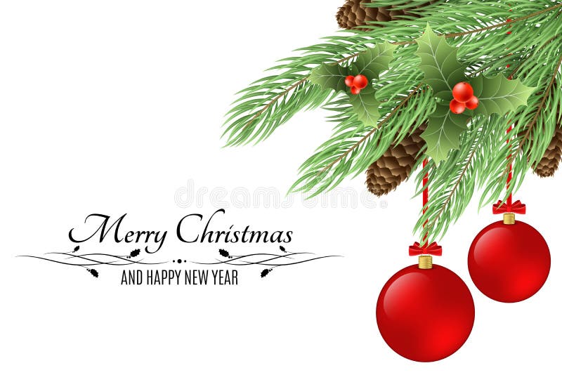 Fondo de la Navidad con el texto Feliz Navidad y Feliz Año Nuevo Bayas Nevado, árbol de la piel, conos aislados en el fondo blanc libre illustration Fondo de la Navidad con el texto Feliz Navidad y Feliz Año Nuevo Bayas Nevado, árbol de la piel, conos aislados en el fondo blanc libre illustration