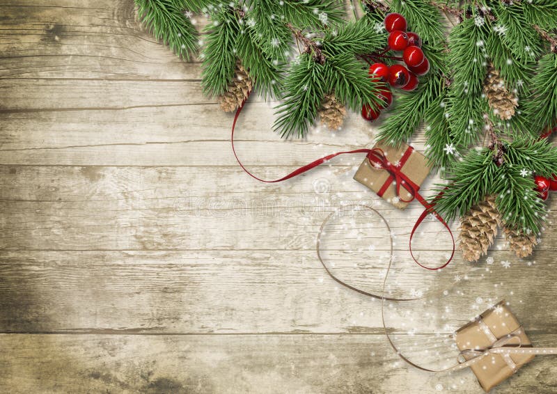 Fondo de la Navidad con el árbol, el acebo, y conos Tarjeta de felicitación ilustración del vector Fondo de la Navidad con el árbol, el acebo, y conos Tarjeta de felicitación ilustración del vector