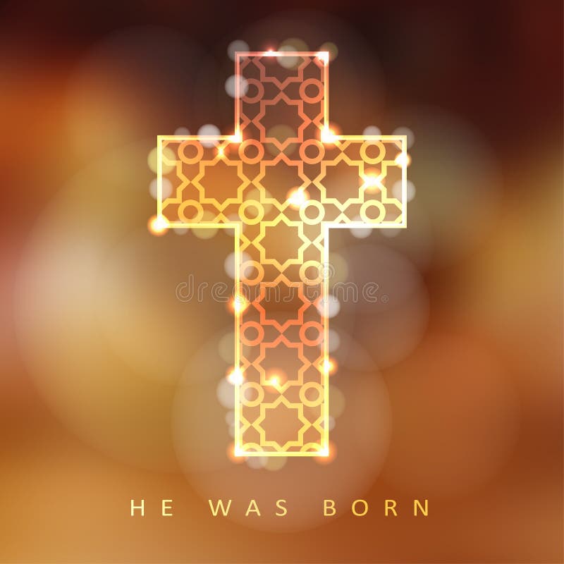 Fondo de la Navidad con la cruz ornamental iluminada, concepto cristiano, stock de ilustración Fondo de la Navidad con la cruz ornamental iluminada, concepto cristiano, stock de ilustración