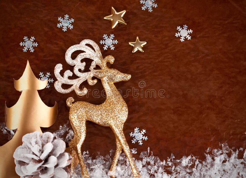 Fondo de la Navidad con los ciervos del oro fotos de archivo libres de regalías Fondo de la Navidad con los ciervos del oro fotos de archivo libres de regalías