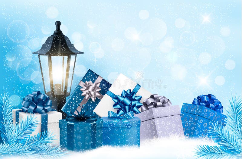 Fondo de la Navidad con una linterna y los presentes libre illustration Fondo de la Navidad con una linterna y los presentes libre illustration