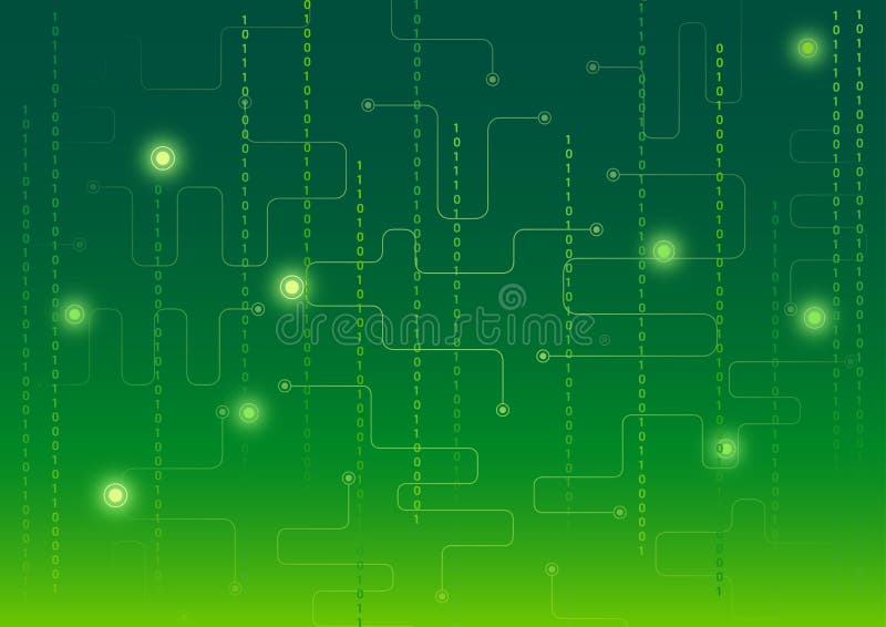 Green technology background with circuit board details, flares and digits. Green technology background with circuit board details, flares and digits.