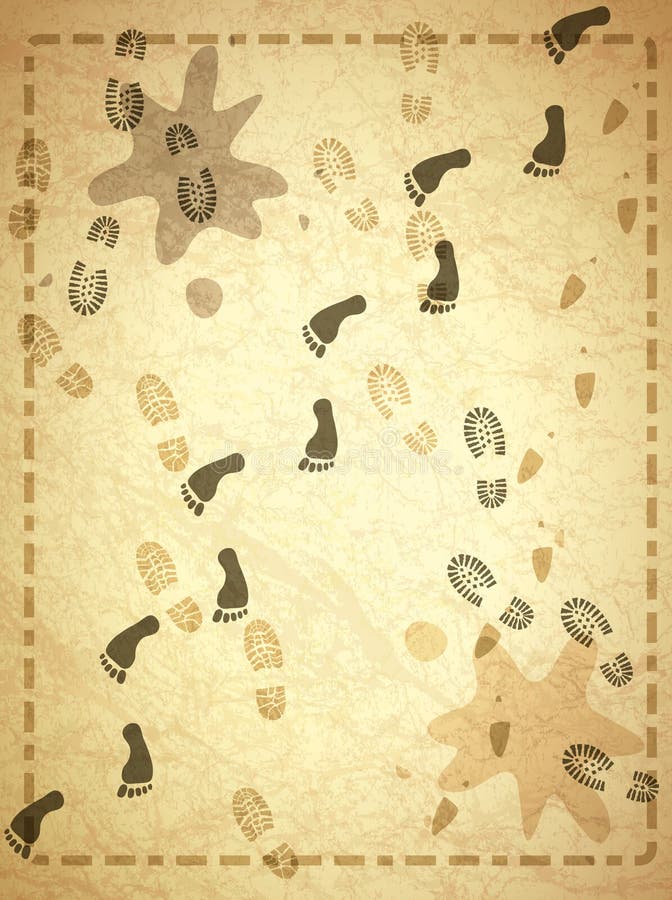 Vintage Paper With Abstract Human Foot Prints. Vintage Paper With Abstract Human Foot Prints
