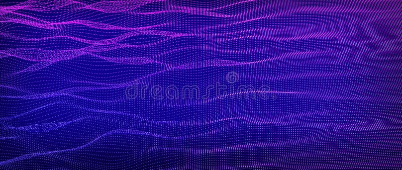 Fondo de tecnología metaverso con puntos conectados en el paisaje de ondas 3d. ciencia de datos partículas mundo digital realidad foto de archivo