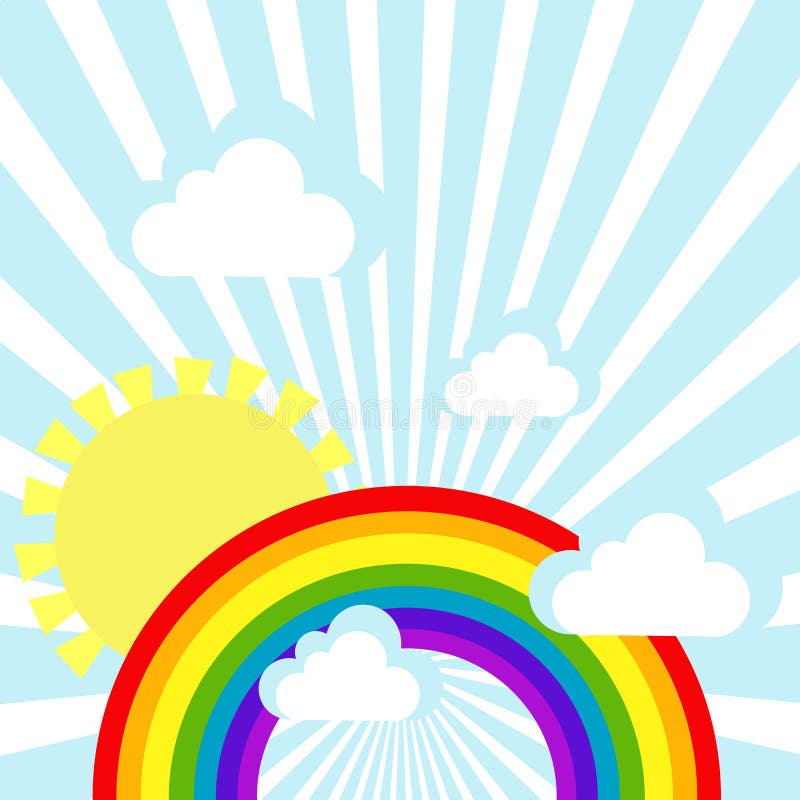 Fondo del cielo con le nuvole, il sole e l'arcobaleno illustrazione di stock Fondo del cielo con le nuvole, il sole e l'arcobaleno illustrazione di stock