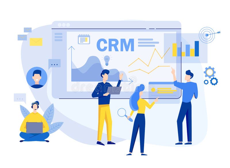 Fondo del concepto de la gesti?n de la relaci?n del cliente Ejemplo del vector de CRM Planeamiento de la estrategia de la compañí ilustración del vector Fondo del concepto de la gesti?n de la relaci?n del cliente Ejemplo del vector de CRM Planeamiento de la estrategia de la compañí ilustración del vector