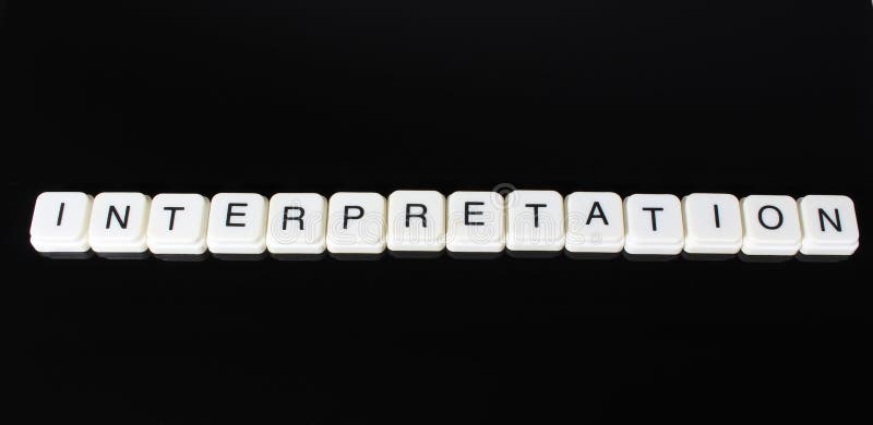 Interpretation text word title caption label cover backdrop background. Alphabet letter toy blocks on black reflective background. White alphabetical letters. White educational toy block with words on mirror board table. Interpretation text word title caption label cover backdrop background. Alphabet letter toy blocks on black reflective background. White alphabetical letters. White educational toy block with words on mirror board table.