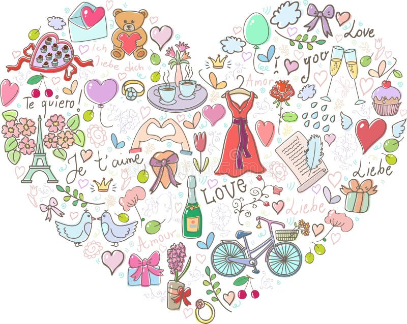 Día De San Valentín O Pegatinas Románticas De Amor Ilustración del Vector -  Ilustración de aire, cristales: 169562794