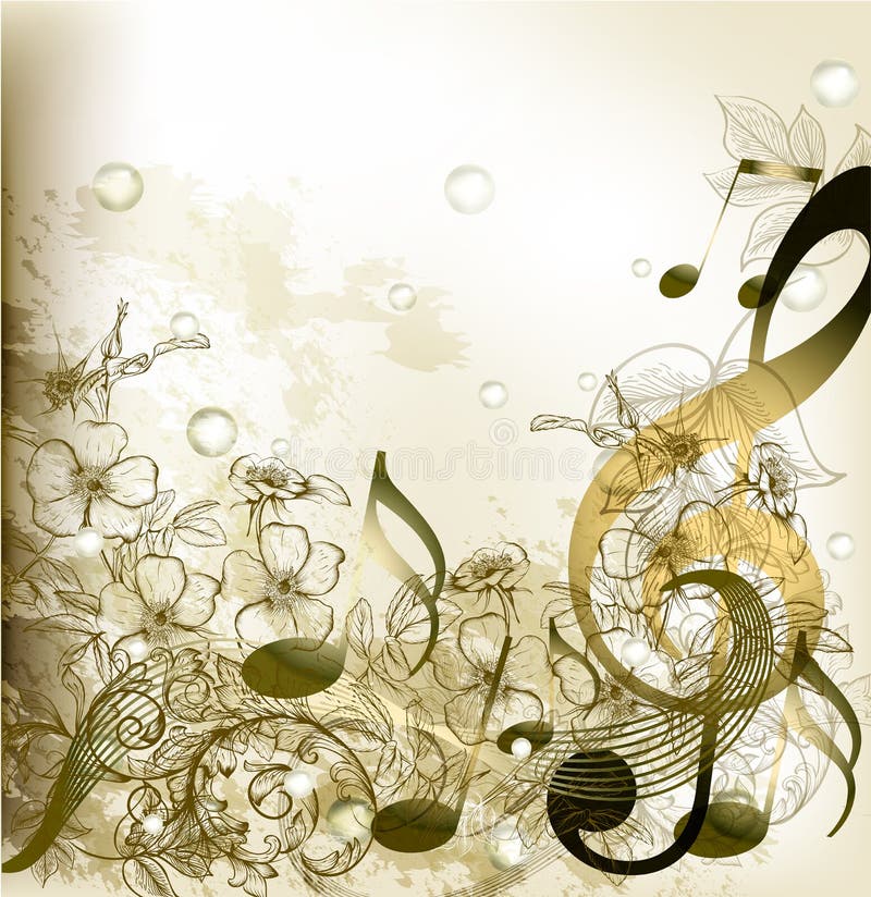 Fondo del diseño del Grunge con las notas y las flores ilustración del vector Fondo del diseño del Grunge con las notas y las flores ilustración del vector