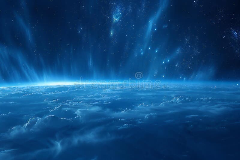 Fondo del espacio azul con estrellas y representación nebulosa libre illustration