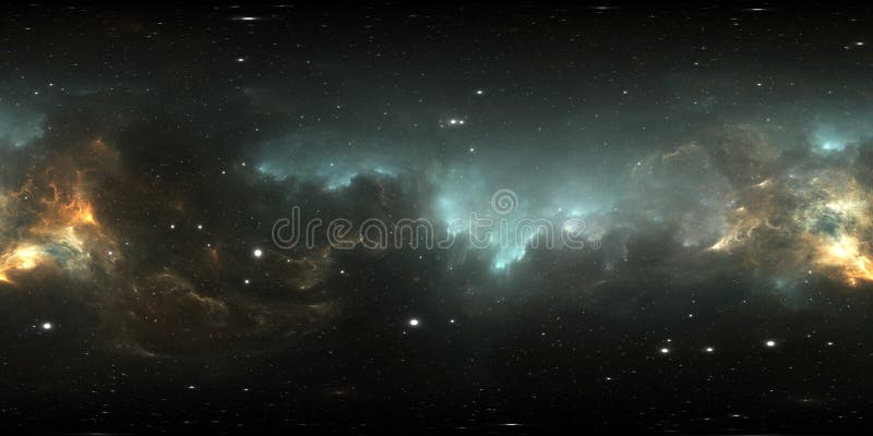 Fondo del espacio de 360 grados con la nebulosa y las estrellas, proyecci? n equirectangular, mapa del ambiente Panorama esf? rico stock de ilustración