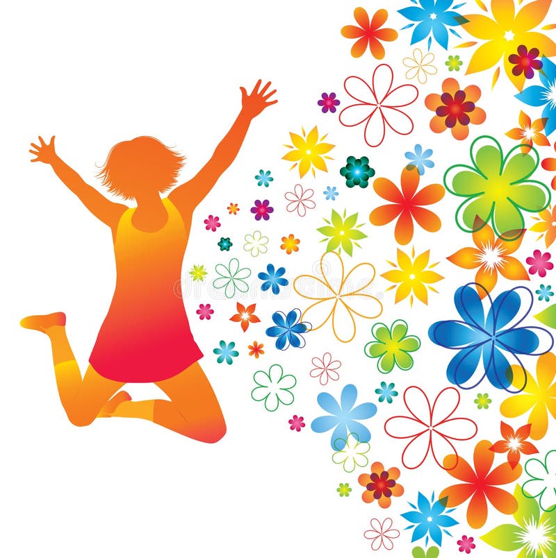 Fondo del fiore di estate con la giovane donna. illustrazione vettoriale Fondo del fiore di estate con la giovane donna. illustrazione vettoriale