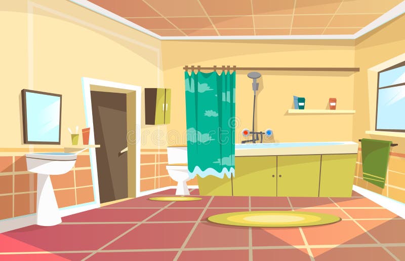 Fondo del interior del cuarto de baño de la historieta del vector ilustración del vector Fondo del interior del cuarto de baño de la historieta del vector ilustración del vector