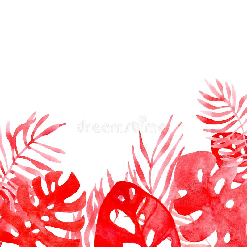 Fondo del marco del ejemplo de la acuarela de las hojas tropicales del color coralino ilustración del vector Fondo del marco del ejemplo de la acuarela de las hojas tropicales del color coralino ilustración del vector