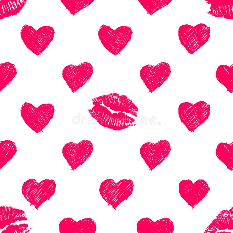 Fondo del modelo con las impresiones de los lápices labiales y hea del garabato ilustración del vector Fondo del modelo con las impresiones de los lápices labiales y hea del garabato ilustración del vector