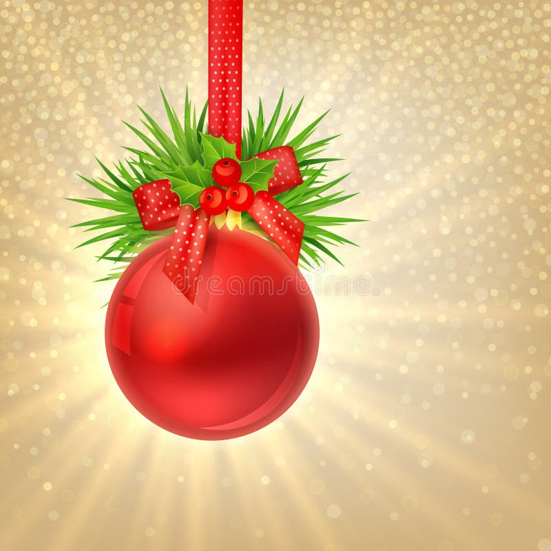 Fondo del oro del brillo de la Navidad con la bola roja de la Navidad stock de ilustración Fondo del oro del brillo de la Navidad con la bola roja de la Navidad stock de ilustración