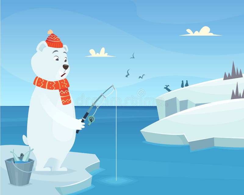 Fondo del oso blanco Carácter permanente animal del vector del invierno del hielo del iceberg en estilo de la historieta ilustración del vector Fondo del oso blanco Carácter permanente animal del vector del invierno del hielo del iceberg en estilo de la historieta ilustración del vector