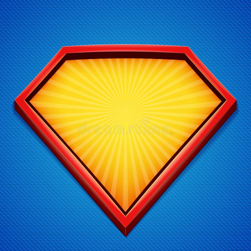 Fondo del super héroe Plantilla del logotipo del super héroe Marco rojo, amarillo con los rayos divergentes en el contexto azul I ilustración del vector Fondo del super héroe Plantilla del logotipo del super héroe Marco rojo, amarillo con los rayos divergentes en el contexto azul I ilustración del vector