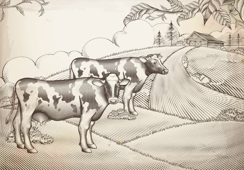 Fondo dell'azienda agricola di stile dell'incisione royalty illustrazione gratis Fondo dell'azienda agricola di stile dell'incisione royalty illustrazione gratis