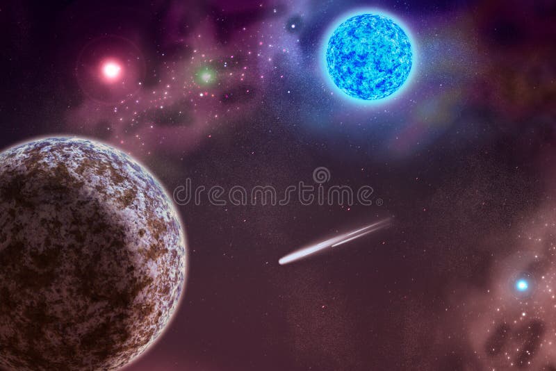 Fondo della galassia con i pianeti e la cometa royalty illustrazione gratis Fondo della galassia con i pianeti e la cometa royalty illustrazione gratis