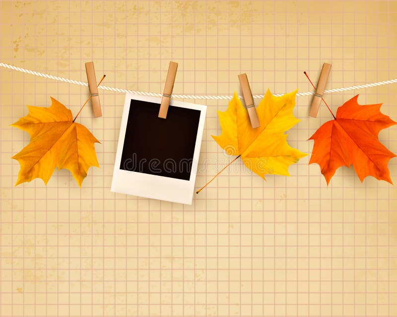 Fondo di autunno con le foglie variopinte sulla corda illustrazione vettoriale